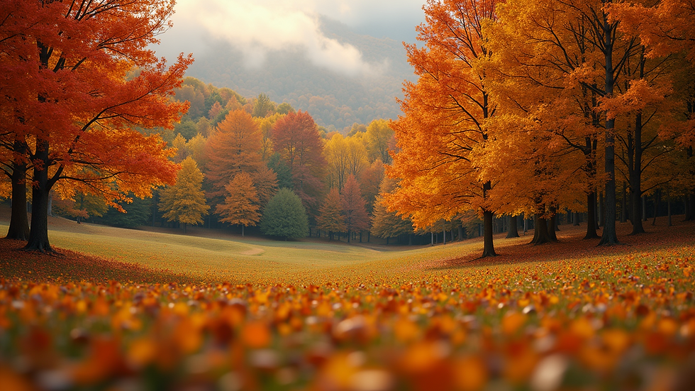 Close-up view of a vibrant autumn landscape with colorful trees
