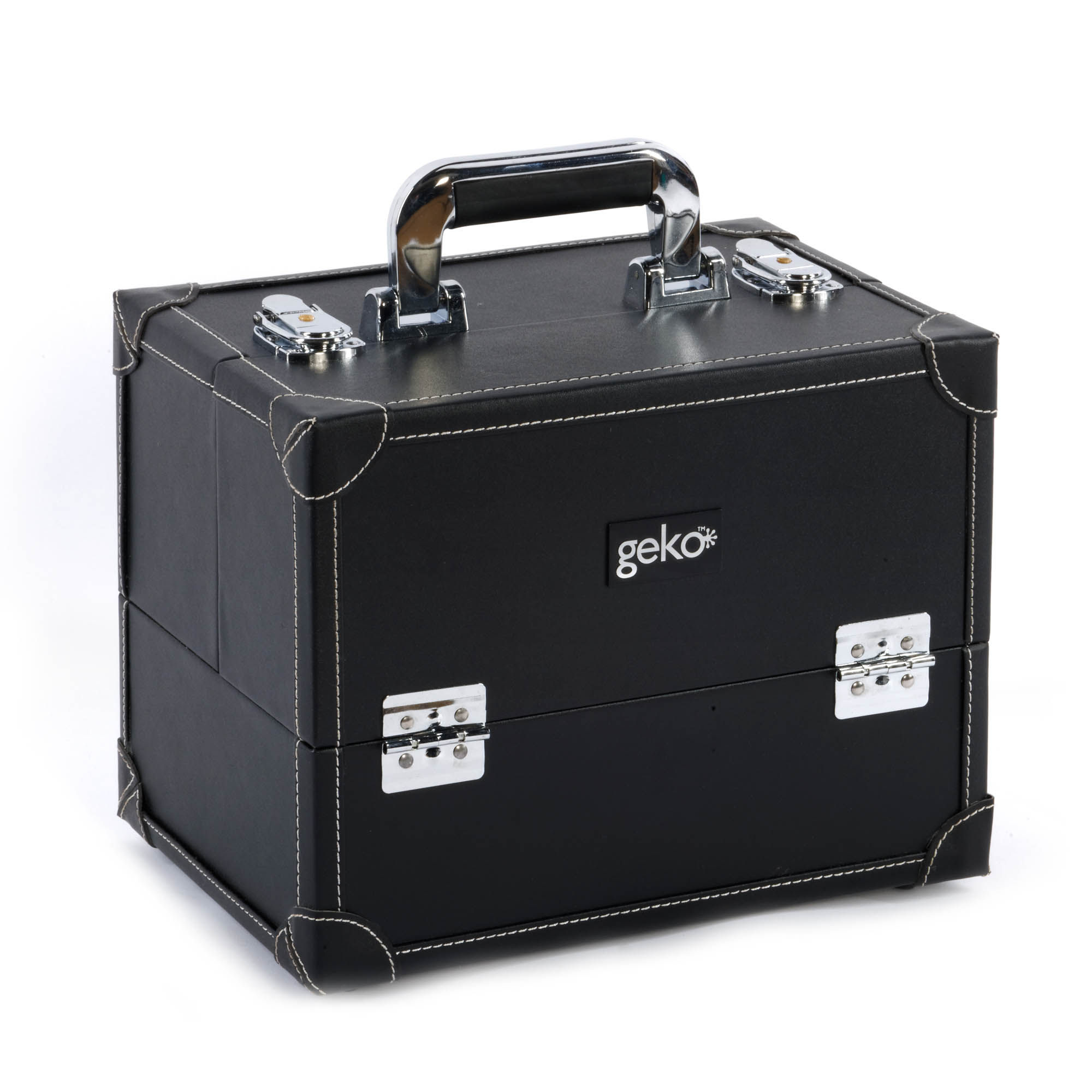 Vanity Case / Makeup Box Black Faux Leather