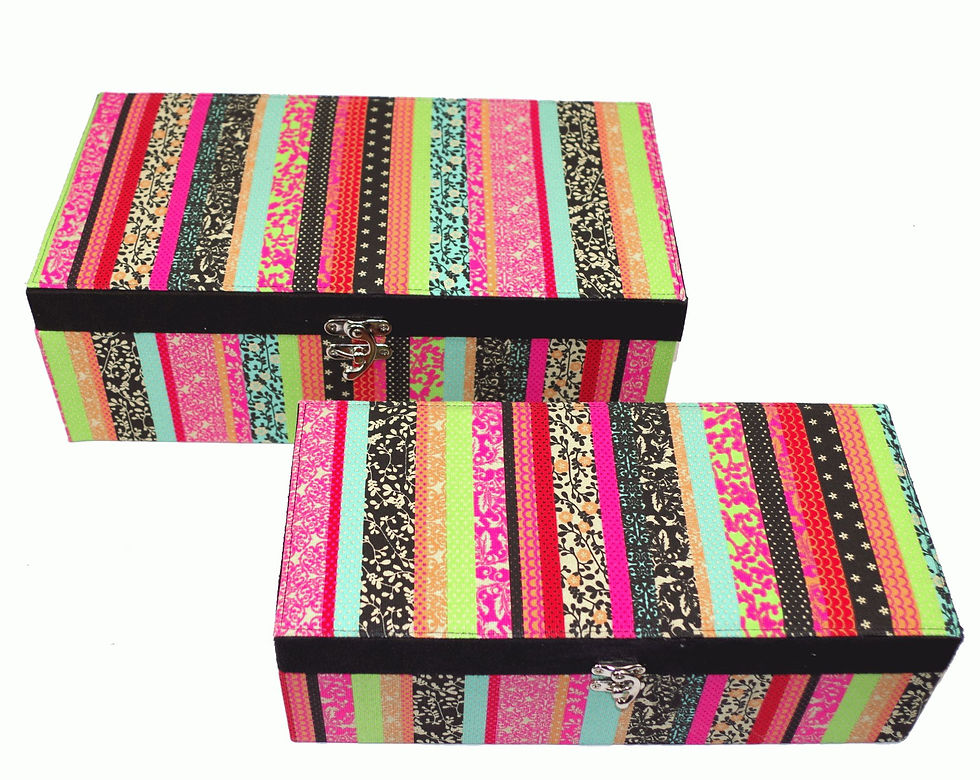 Thumbnail: 2 x Rainbow Fabric Covered Storage Boxes 39cm&34cm