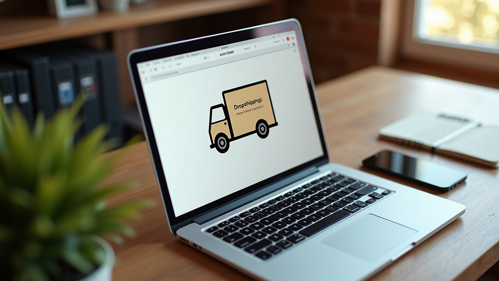 High angle view of a laptop with a dropshipping website open