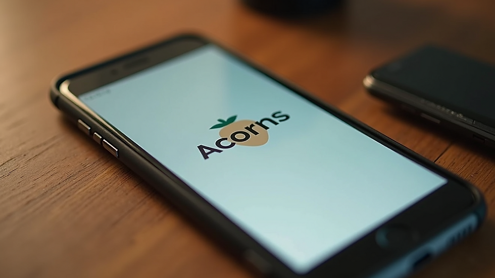 Close-up view of a smartphone showing the Acorns investment app on the screen