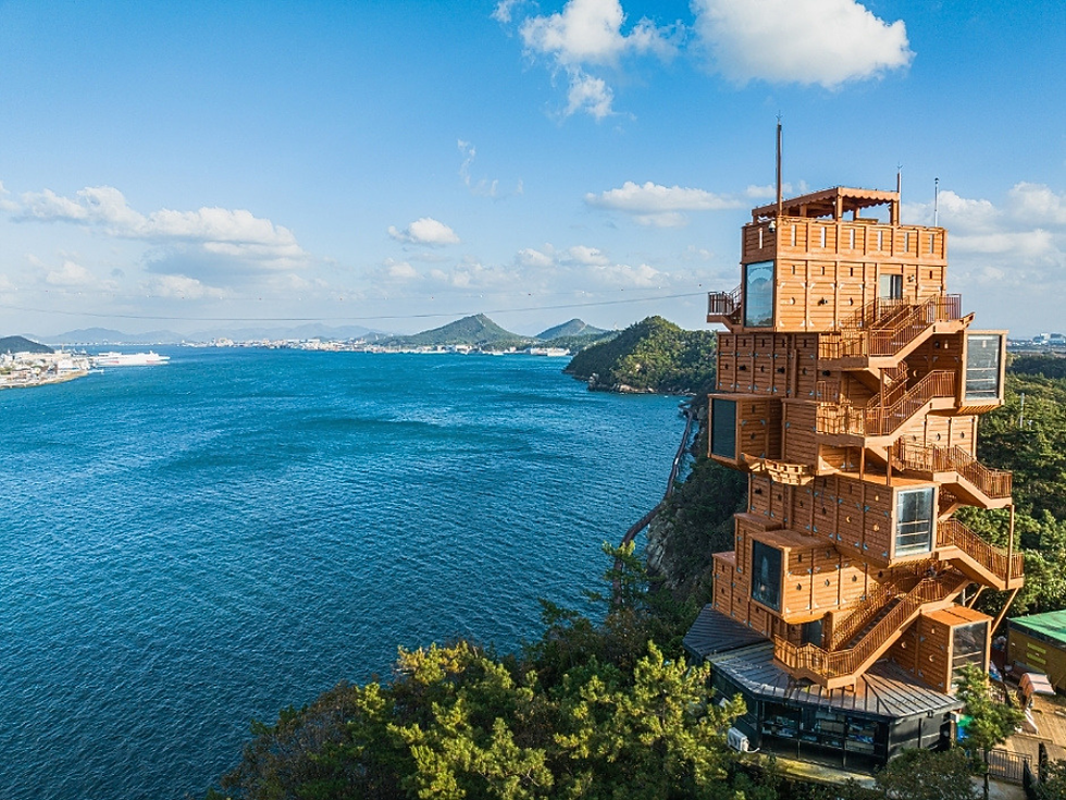 Wooden Goha-do Observatory in Mokpo, offering panoramic views over the sea, islands and coastal scenery of Jeollanam-do.