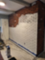 Interior brick wall painting and ceiling projects in progress