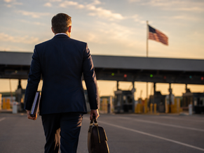 Profesional Canadiense o mexicano caminando a la frontera con USA