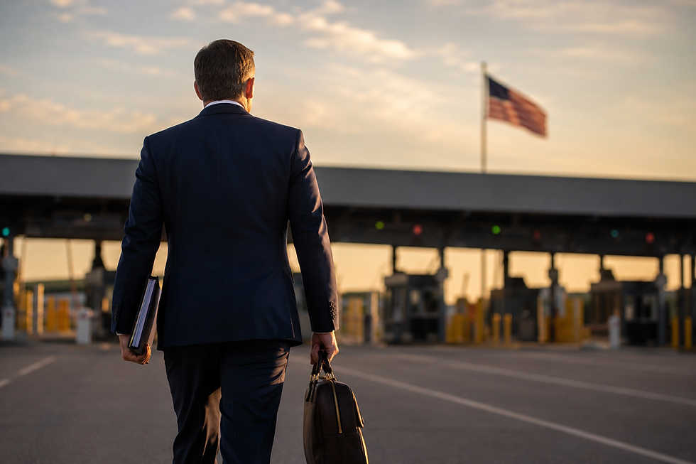 Profesional Canadiense o mexicano caminando a la frontera con USA