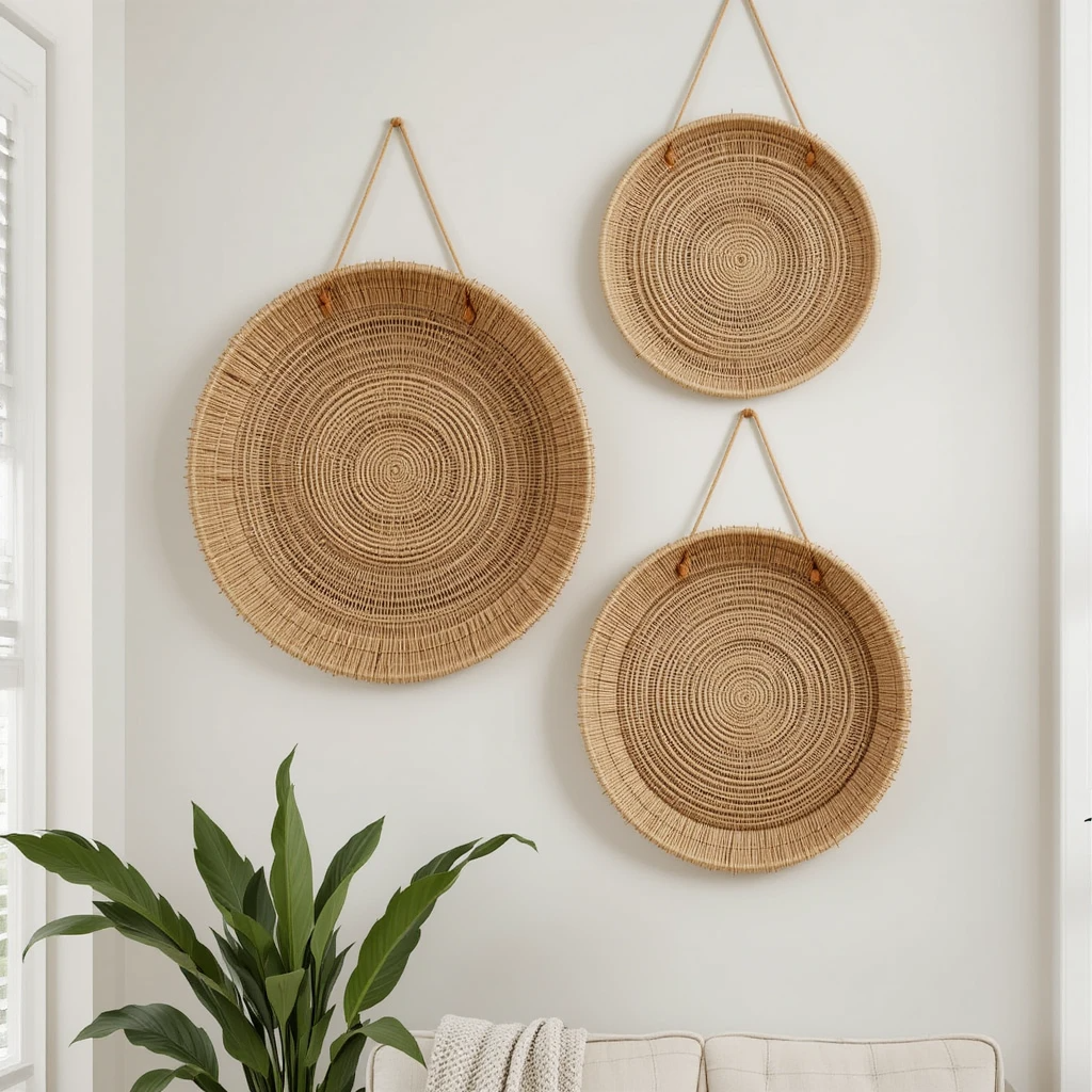 Round Seagrass Wall Basket Set – 3 Pieces