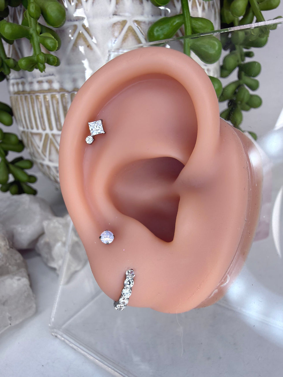 Miniatura: Top cuarzo rosa 4 engastes (16g)