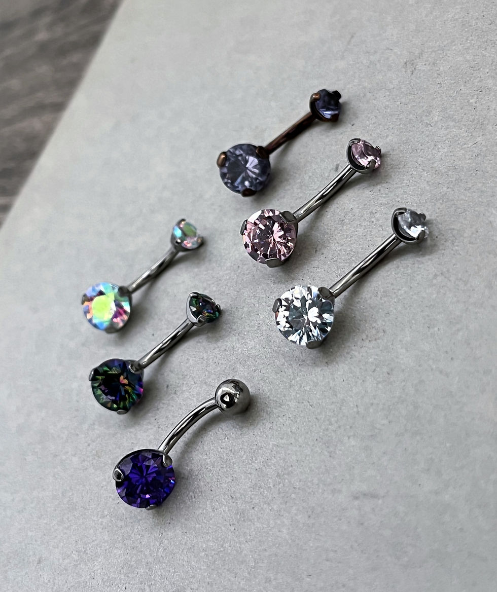 Miniatura: Barbell curvo ombligo con zirconias engastadas (cuerda 14g)