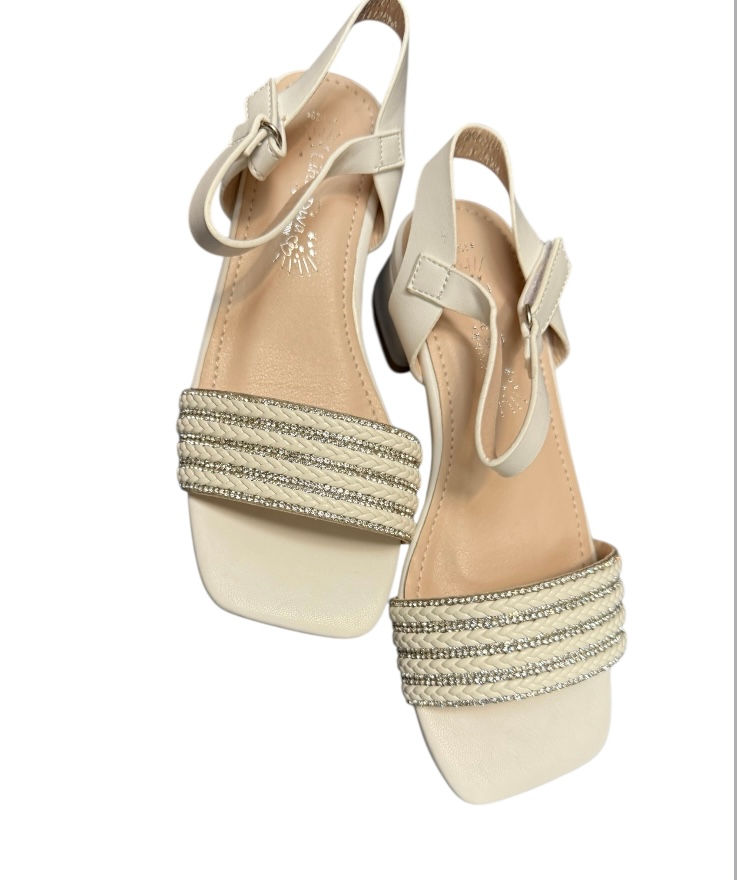Thumbnail: Girls. White Glitter Bow Heeled Sandals sizes 10/2