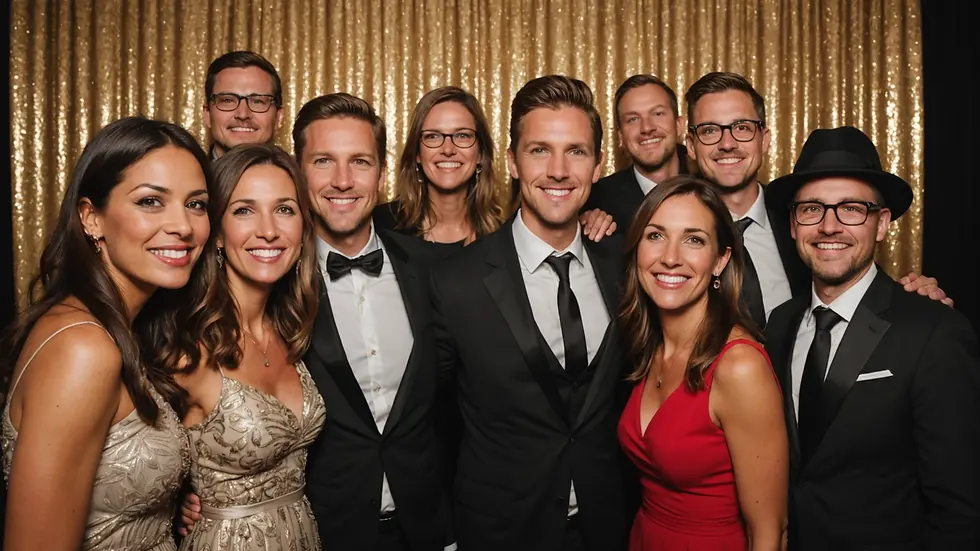 Eye-level view of guests enjoying a photo booth at a corporate gala