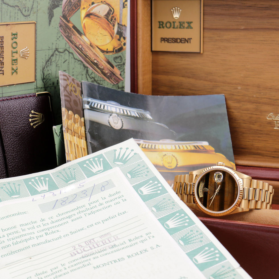 Rolex Day-Date Tiger-Eye Dial Ref 18238 papers in box