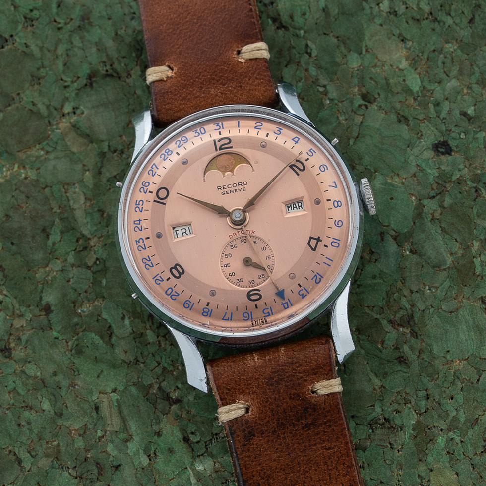 Record Stainless Steel 'Datofix' Triple Calendar Moonphase live