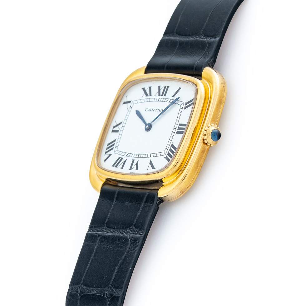 Cartier Paris Ellipse TV Screen yellow gold vintage watch crown image