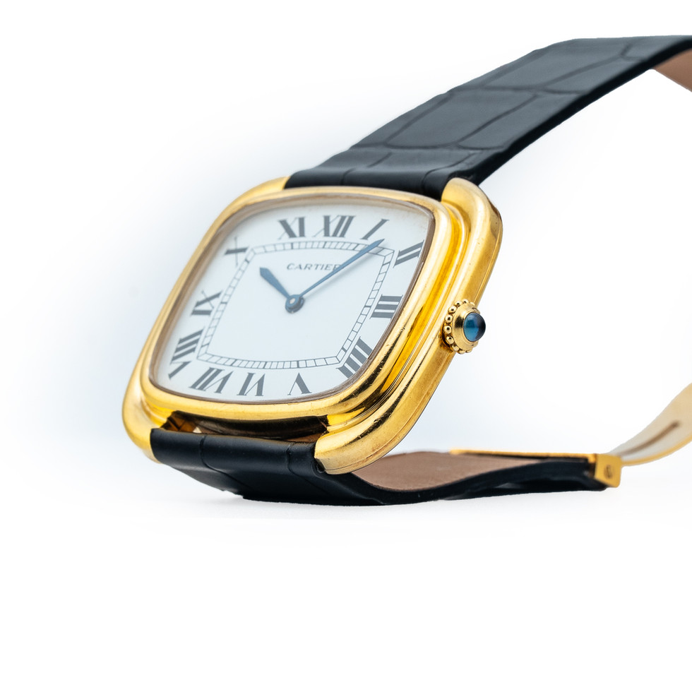 Cartier Paris Ellipse TV Screen yellow gold vintage watch crown lug image