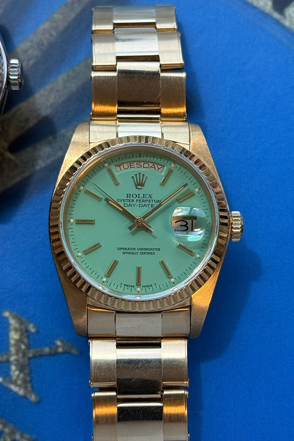 Rolex Day-Date  Seafoam Green Stella Dial Ref 18038 live