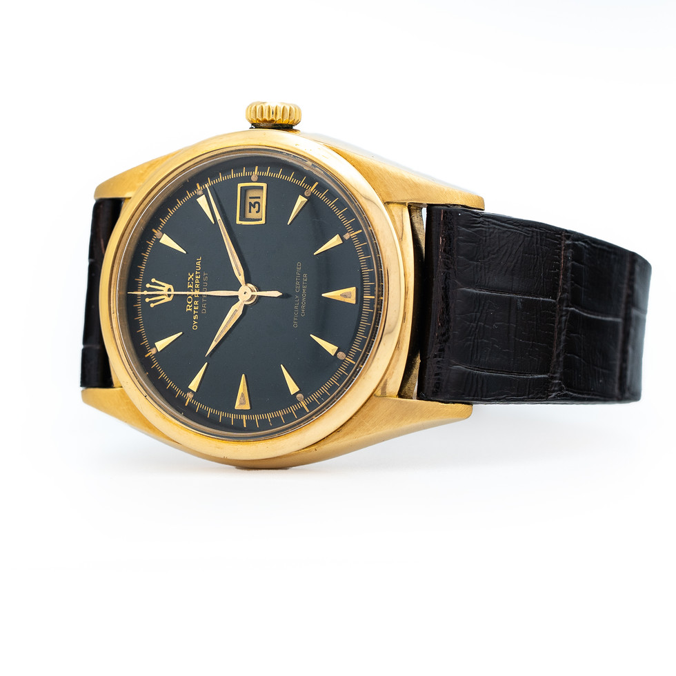 Rolex Yellow Gold Datejust Ref. 6304 Black Gilt Dial quarter view2