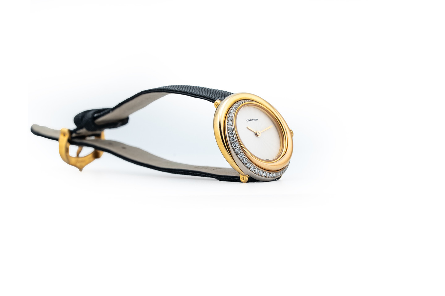 Authentic Cartier Trinity Tri-Gold Diamond Ladies Watch Side view