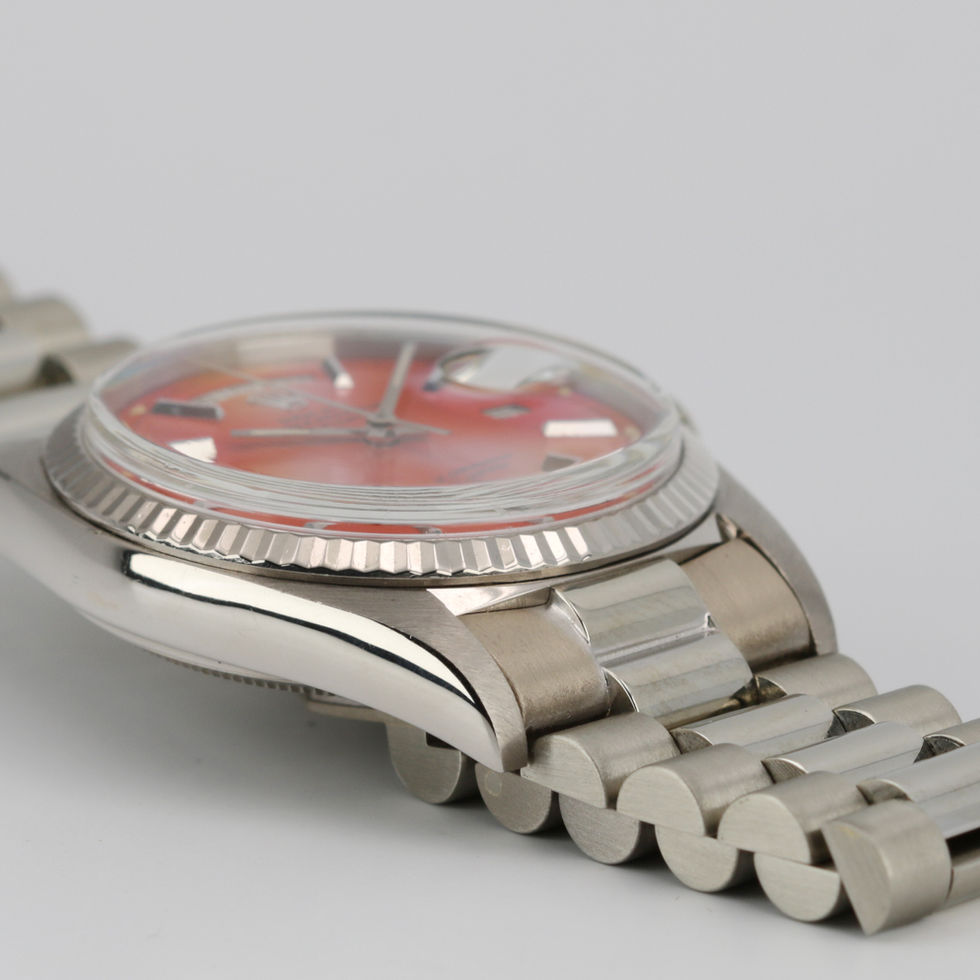 Rolex White Gold Day-Date Coral Stella Dial Ref 1803 lug side
