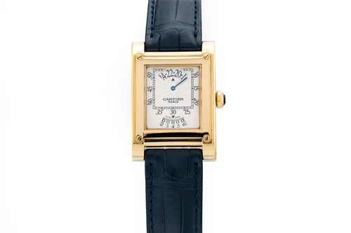 Rare Cartier CPCP Tank à Vis Wandering Hours Yellow Gold