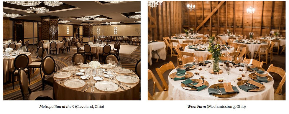 The reception spaces at Metropolitan at the 9 in Cleveland, Ohio and Wren Farm in Mechanicsburg, Ohio before guests arrive.
