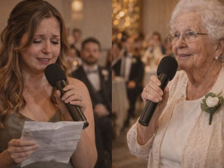 Two wedding guests delivering heartfelt reception toasts, illustrating the role of communication, guidance, and presence throughout a wedding celebration.
