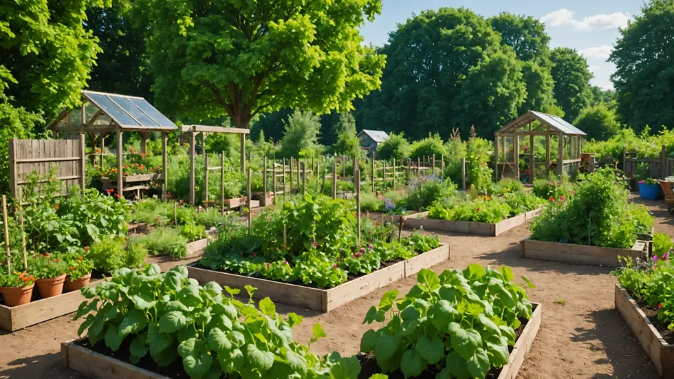 Eye-level view of a community garden with lush greenery