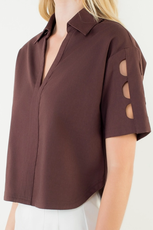 Thumbnail: Misti V-Neck Cutout Sleeve Top