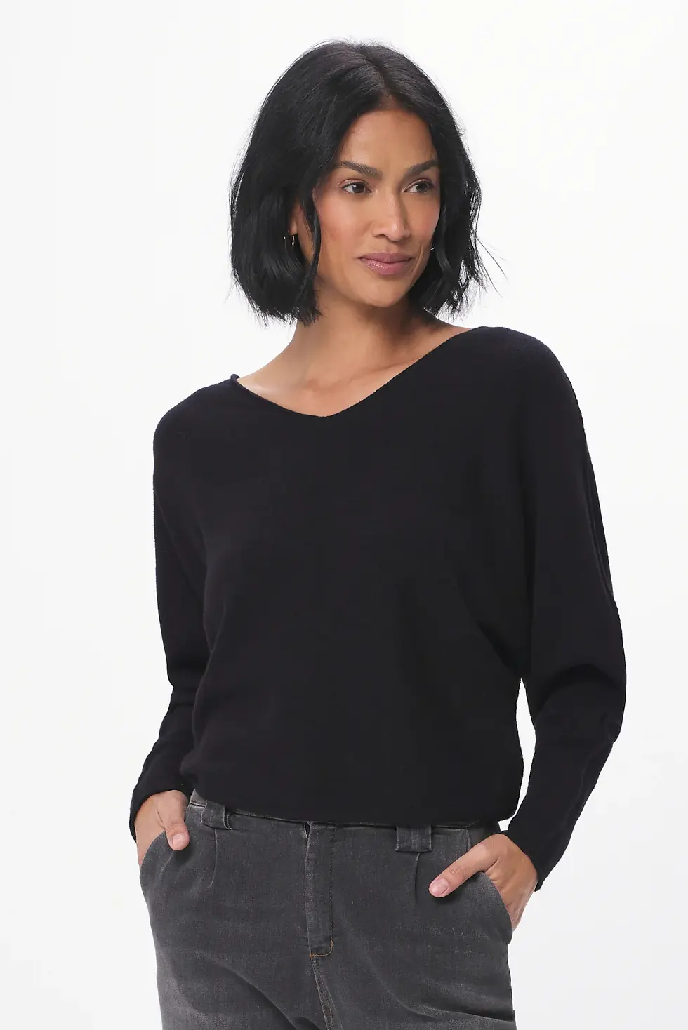 Leena V neck Batwing Knit Sweater Black - Suzy D London