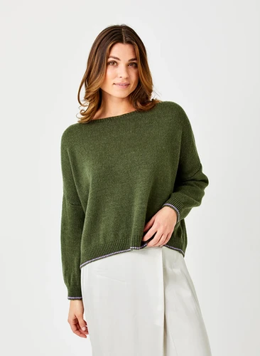 Lauretta Fluffy Oversize Knit Army with Lilac Trim - Suzy D London