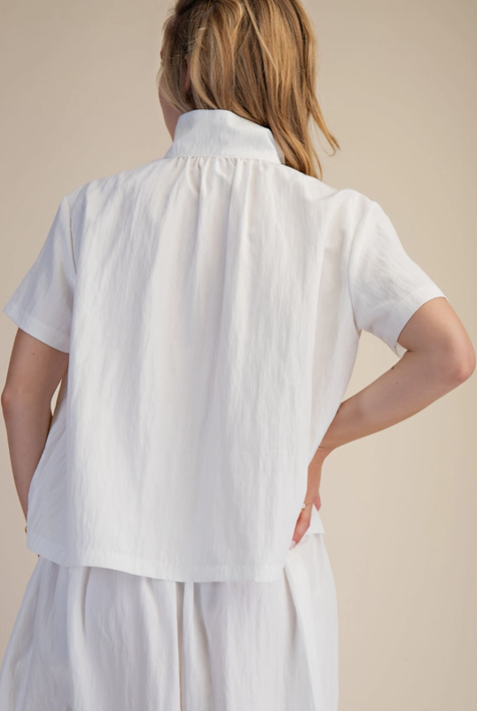 Thumbnail: Stand Collar Short Sleeve Shirt - White