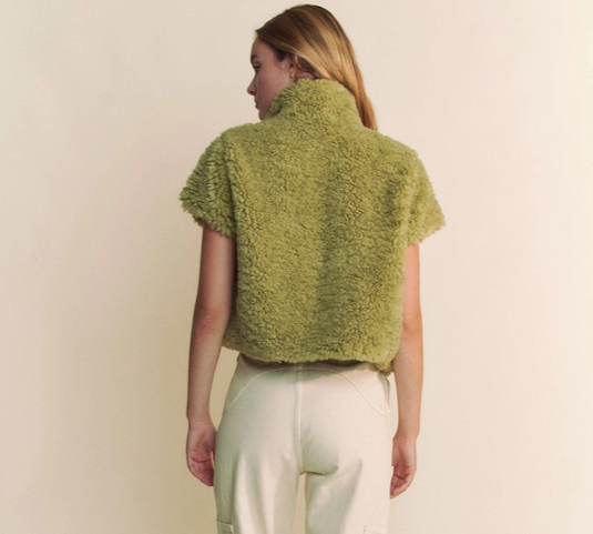 Thumbnail: Erin Matcha Faux Fur Cap Sleeve Jacket