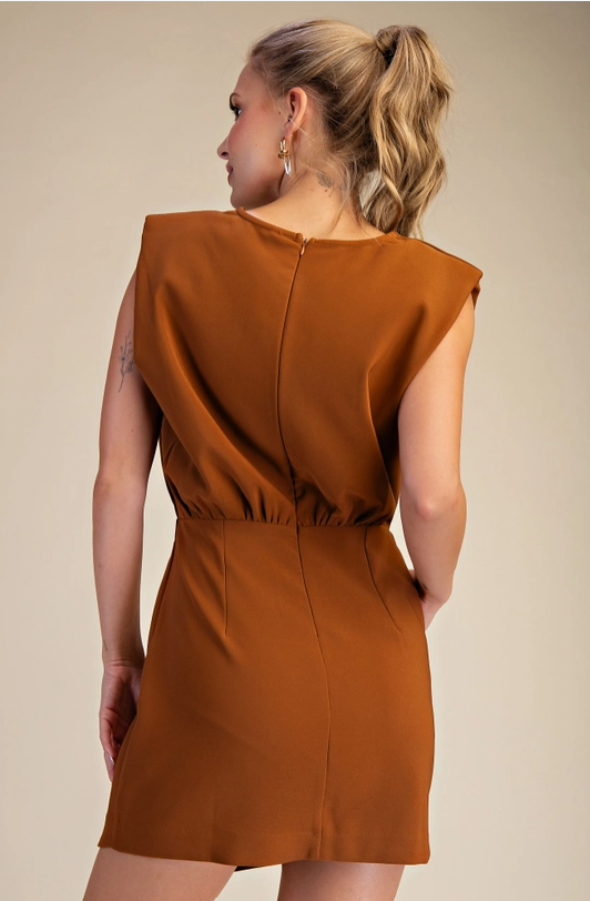 Thumbnail: Teresa Round Neck Padded Shoulder Mini Dress
