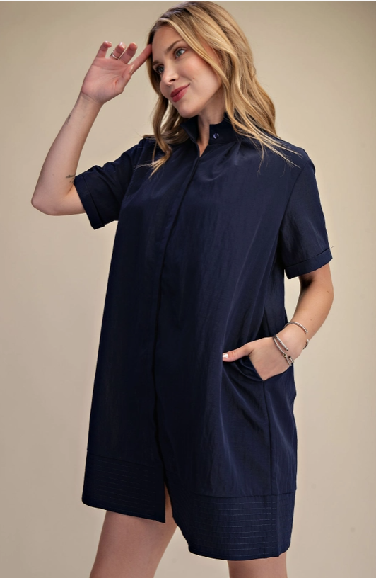 Thumbnail: Lori Stand Collar Button Down Shift Dress
