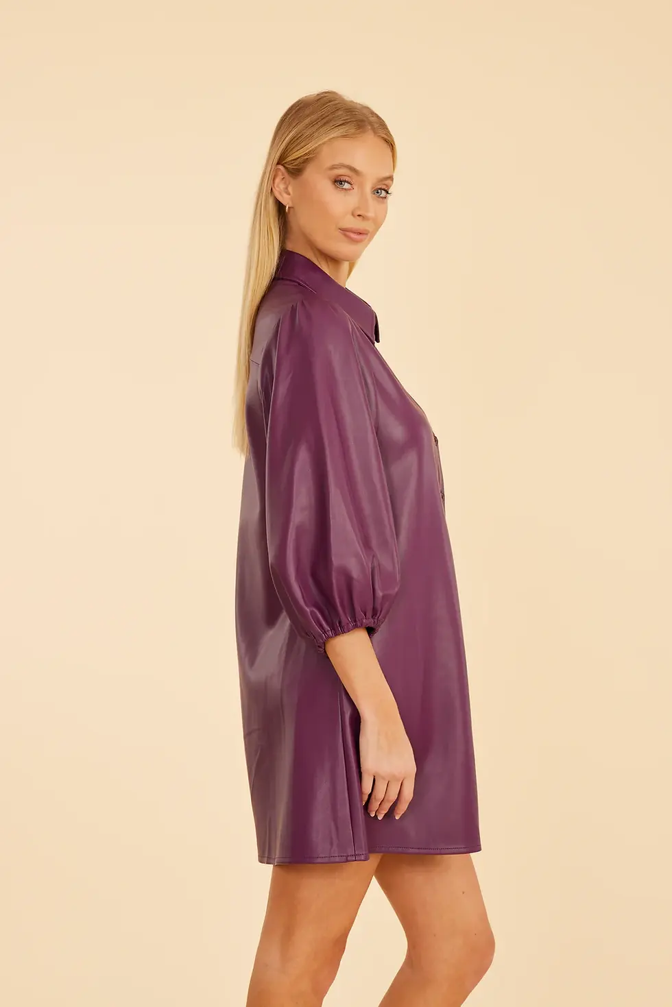 Thumbnail: Dolce Cabo Faux Leather Puff Sleeve Dress