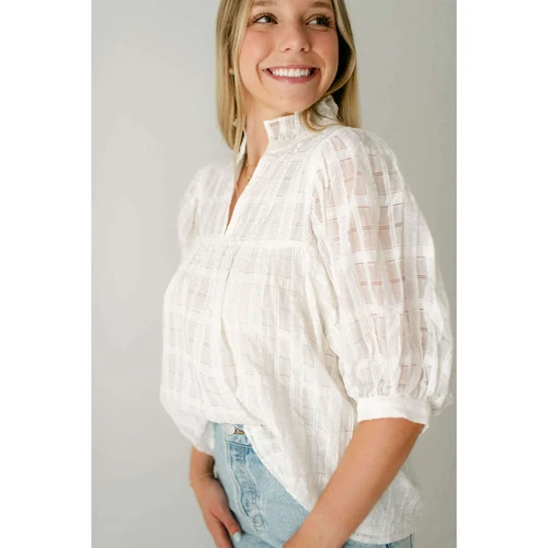 PALE JADE☆See-Through Puff Sleeve T Textured Puff Sleeve Top