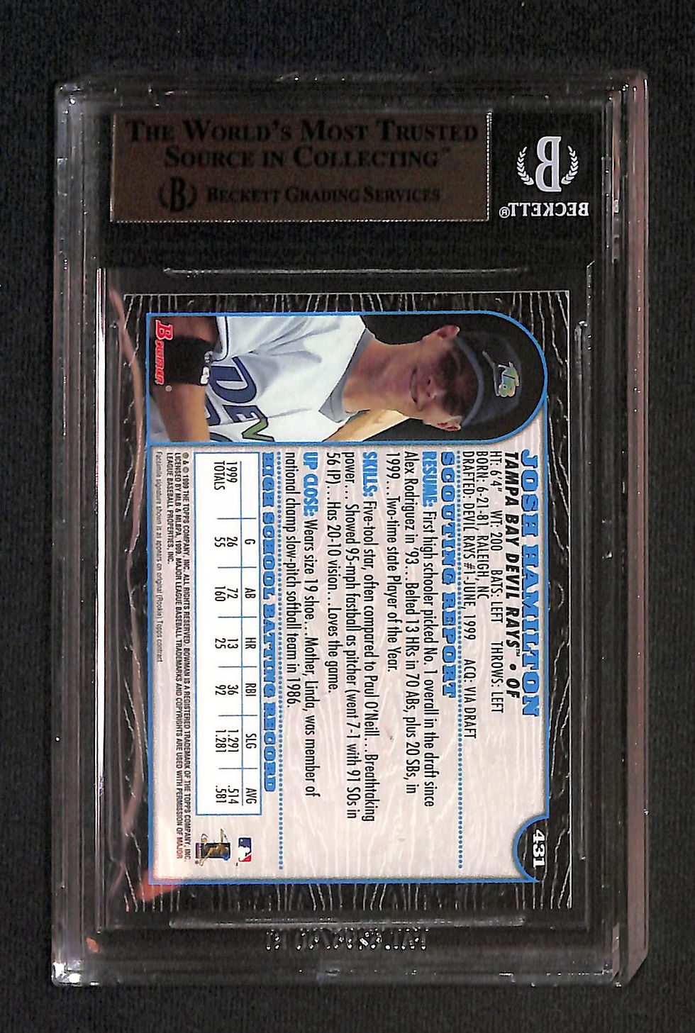 Thumbnail: Josh Hamilton 1999 Bowman #431 BGS 9.5 Back