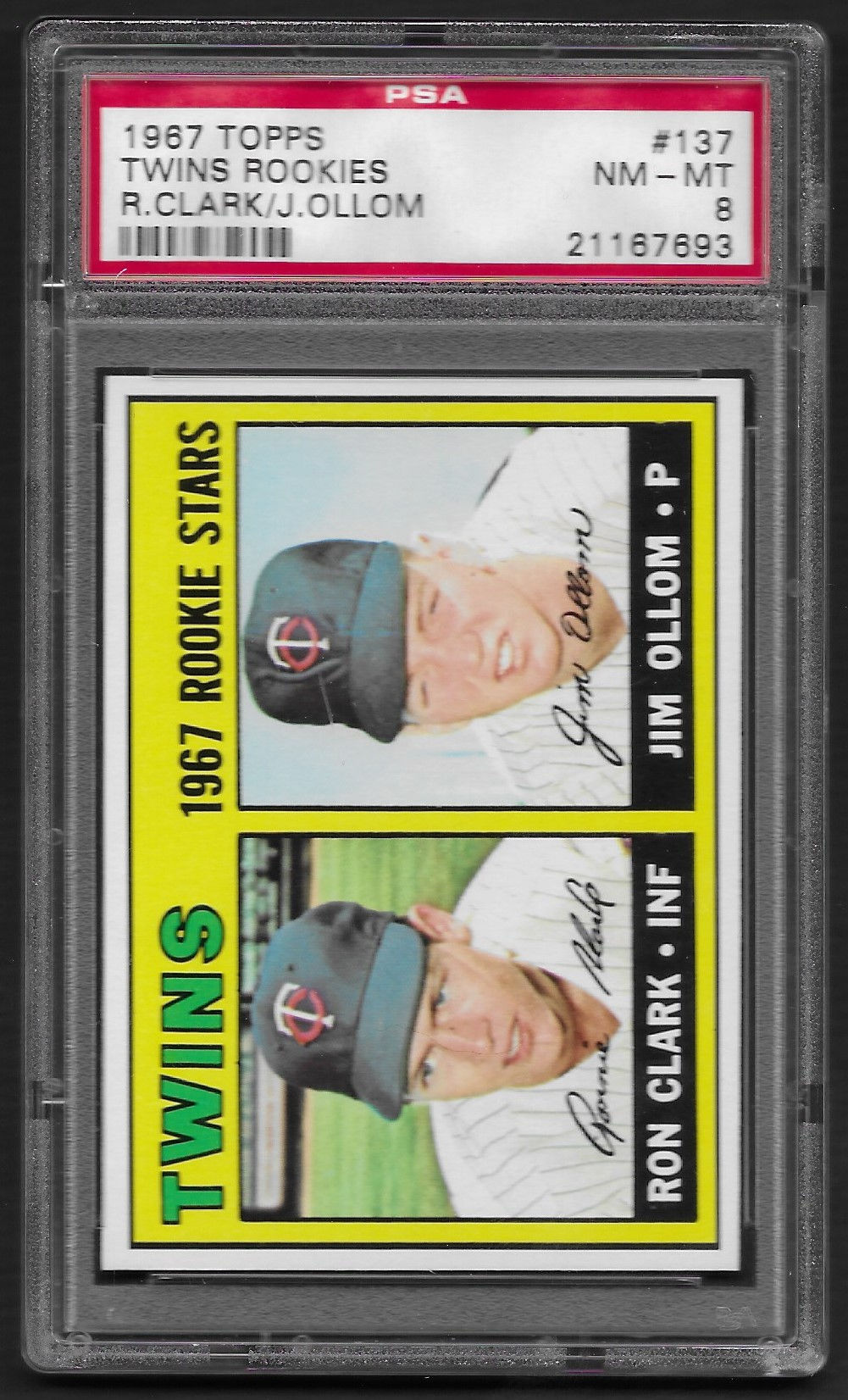 1967 Topps Twins Rookies R Clark/J Ollom #137 PSA 8