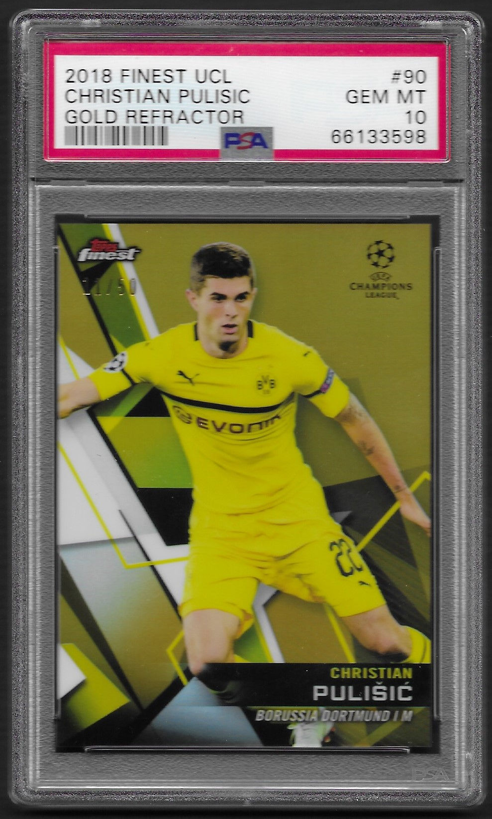 Christian Pulisic 2018 Finest UCL Gold Refractor 11/50 #90 PSA 10
