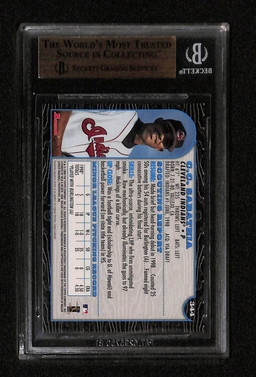 Thumbnail: C. C. Sabathia 1999 Bowman #344 BGS 9.5 Back