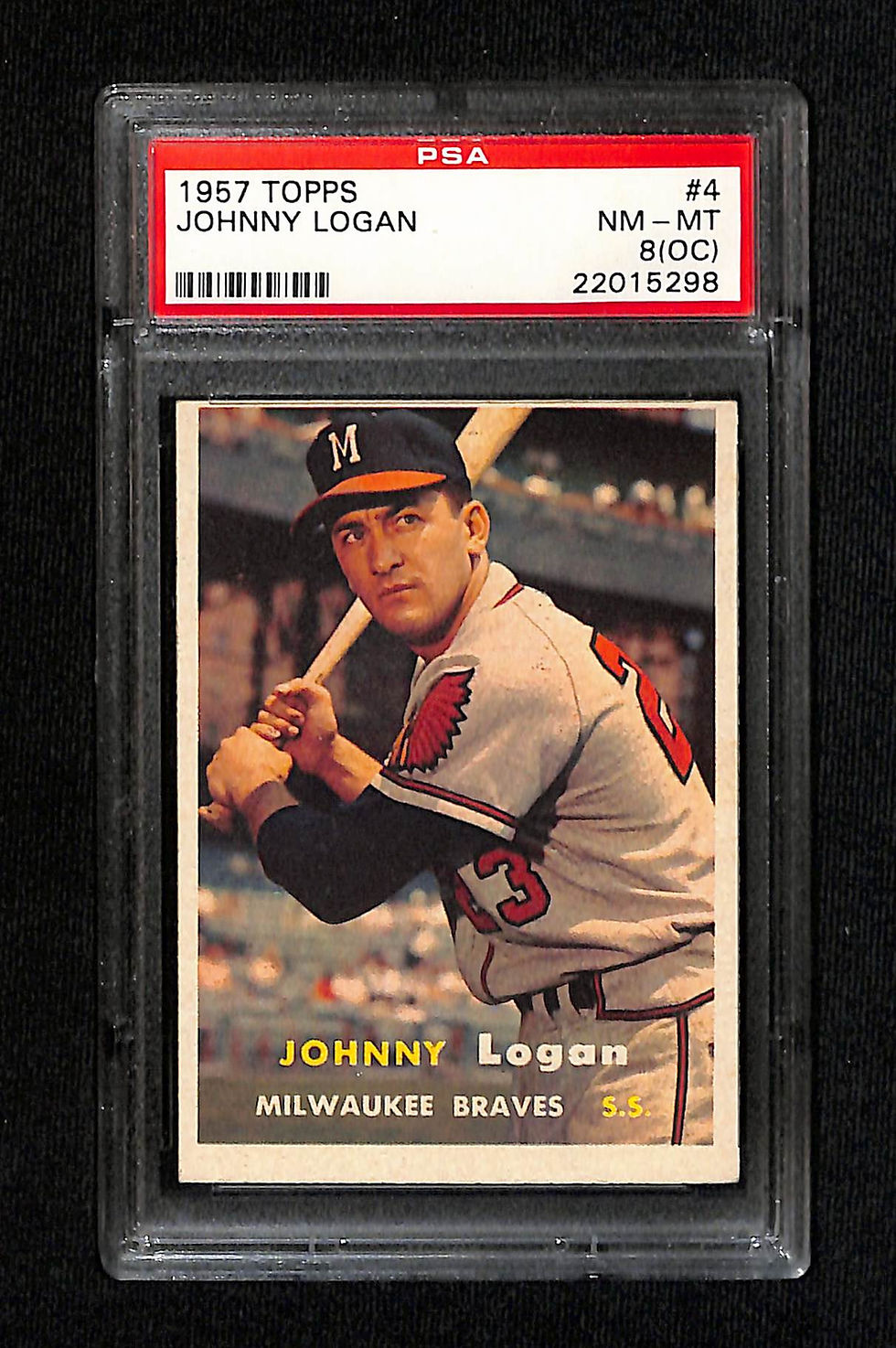 Johnny Logan 1957 Topps #4 PSA 8 (oc)