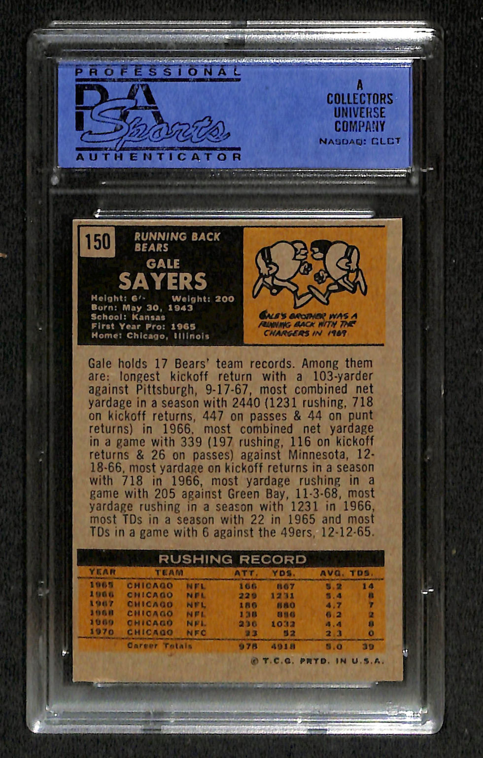 Thumbnail: Gale Sayers 1971 Topps #150 PSA 7 Back