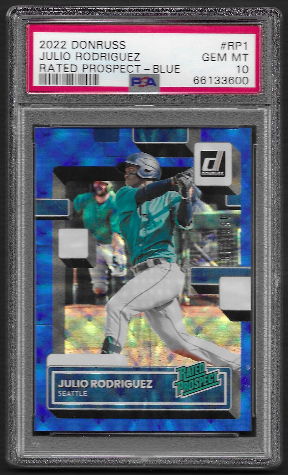 Julio Rodriguez 2022 Donruss Rated Prospect Blue 156/249 #RP1 PSA 10