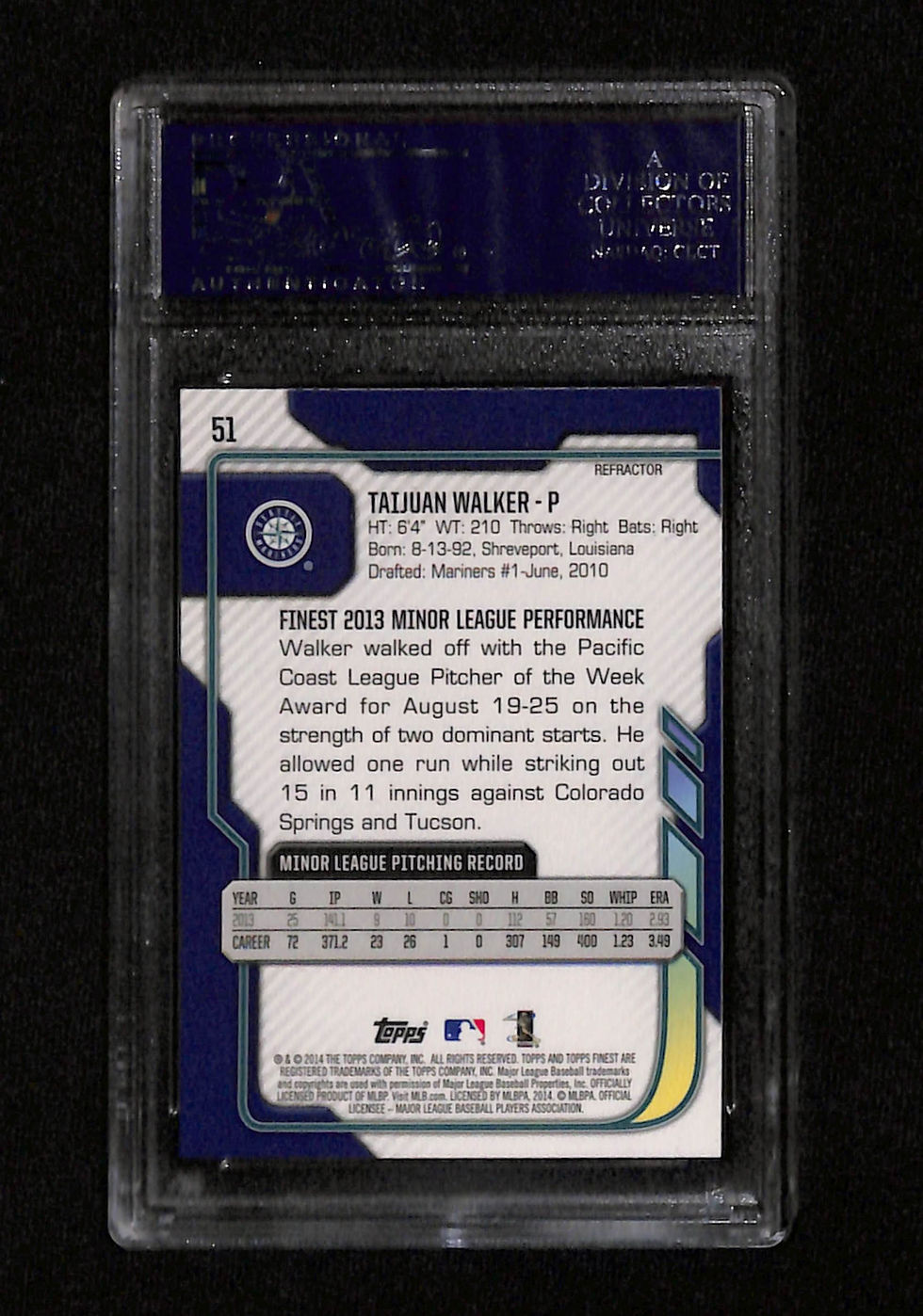 Miniatura: Taijuan Walker 2014 Finest Xfractor #51 PSA 9 Back