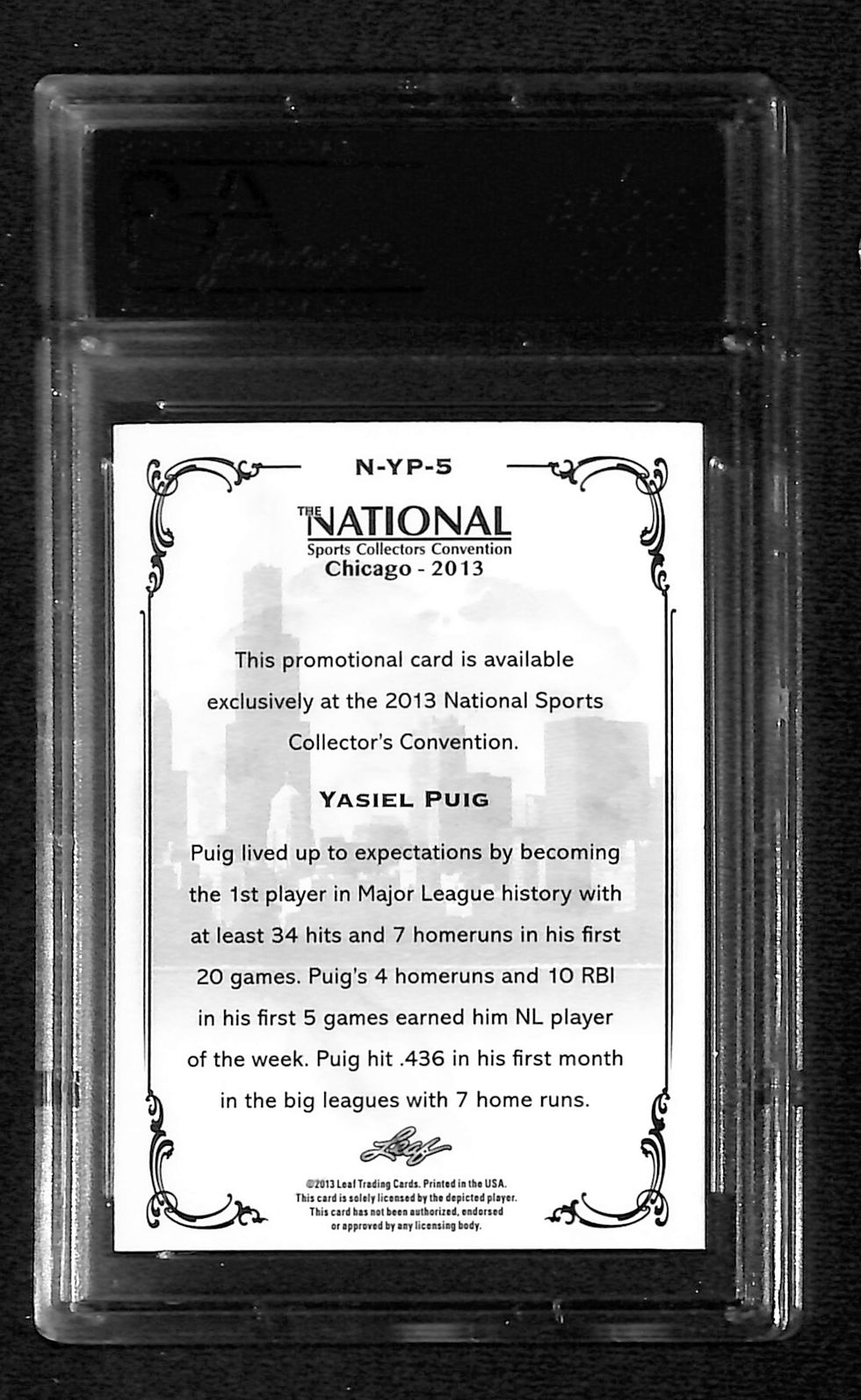 Miniatura: Yasiel Puig 2013 Leaf National Convention #NYP5 PSA 10 Back