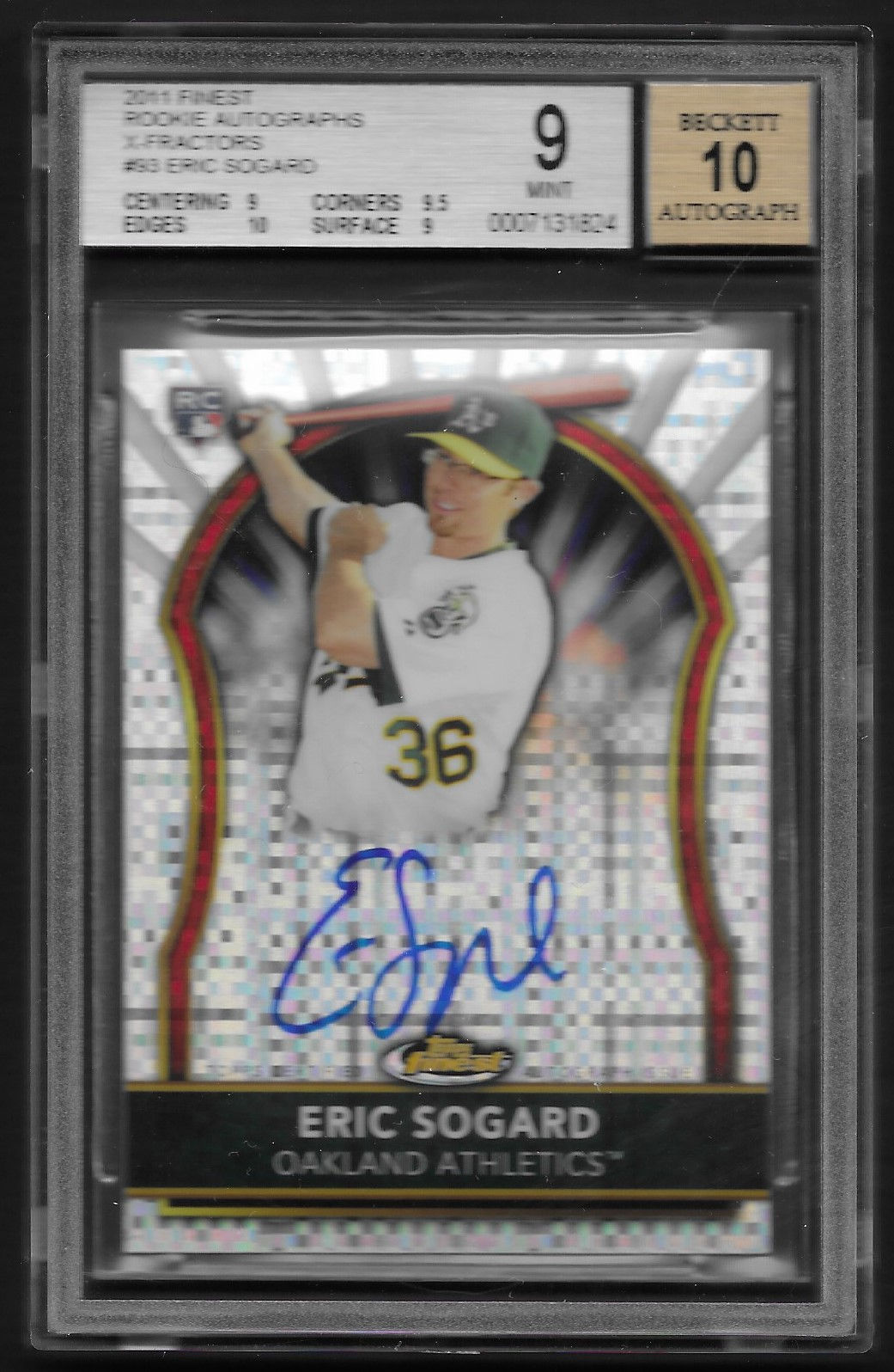 Eric Sogard 2011 Finest Rookie Auto XFractor 219/299 #93 BGS 9/10