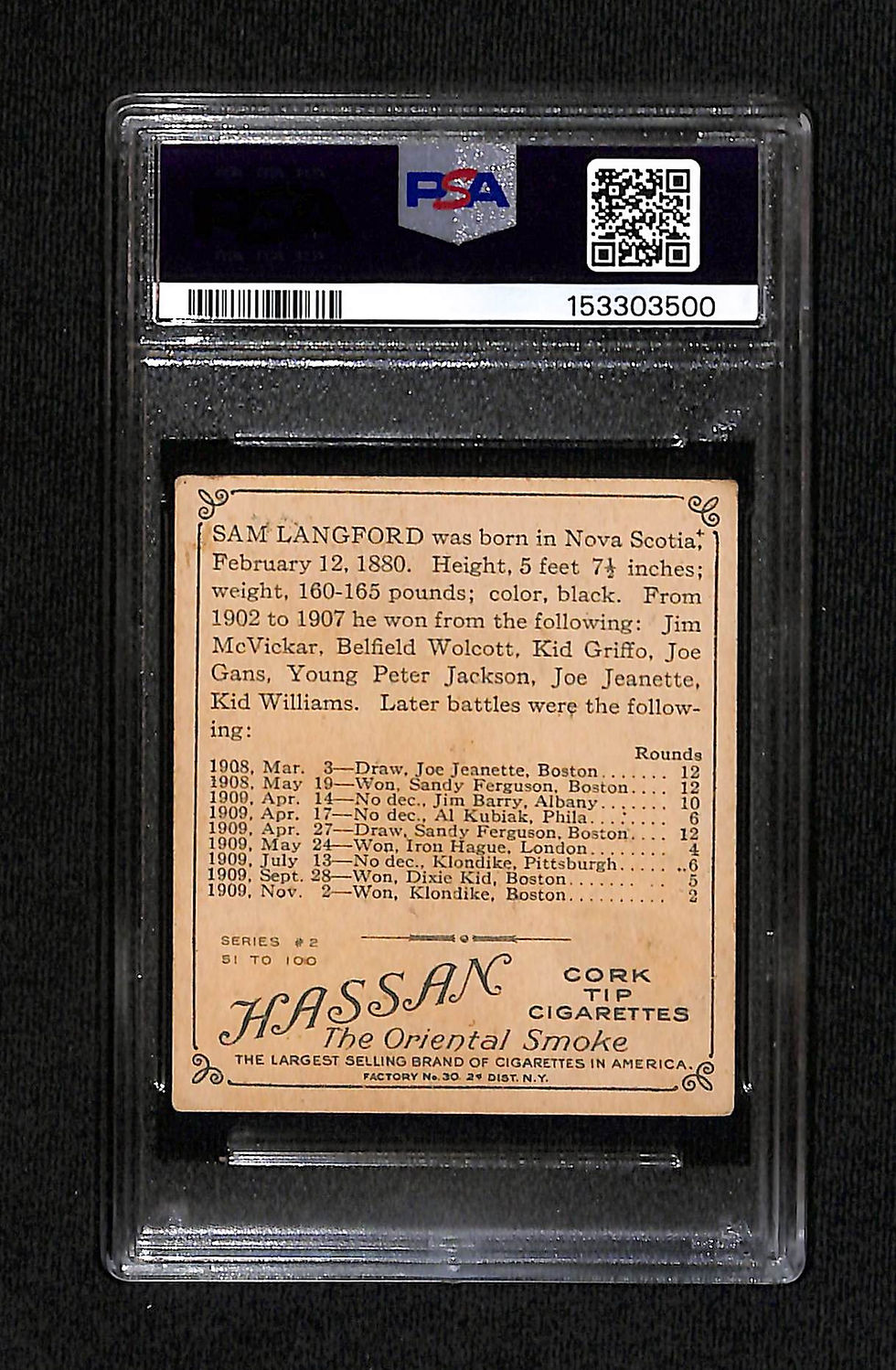Miniatura: Sam Langford T218 Champions Hassan PSA 3 Back