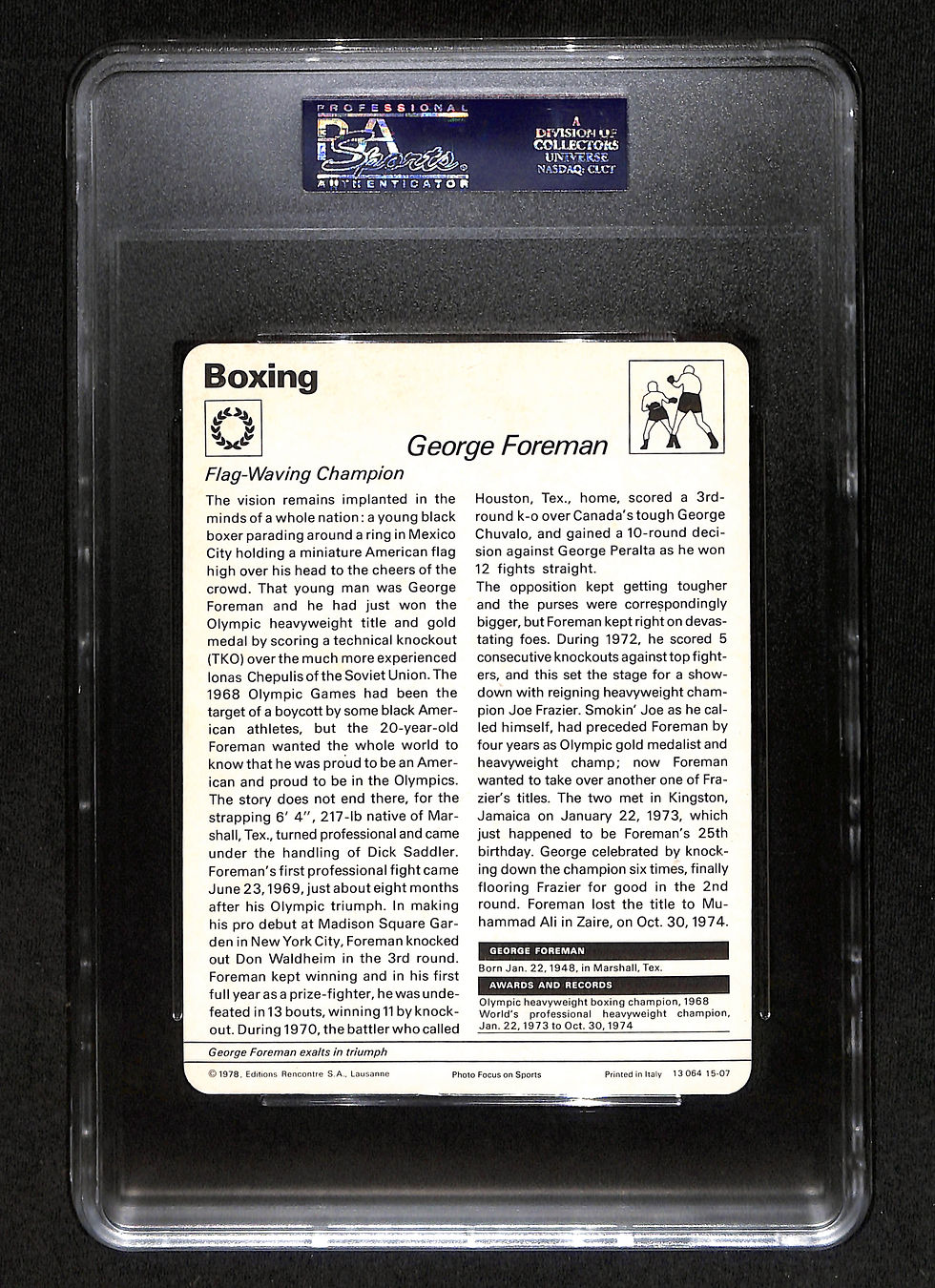 Miniatura: George Foreman 1977-80 Sportscaster UK #15-07 PSA 6 Back