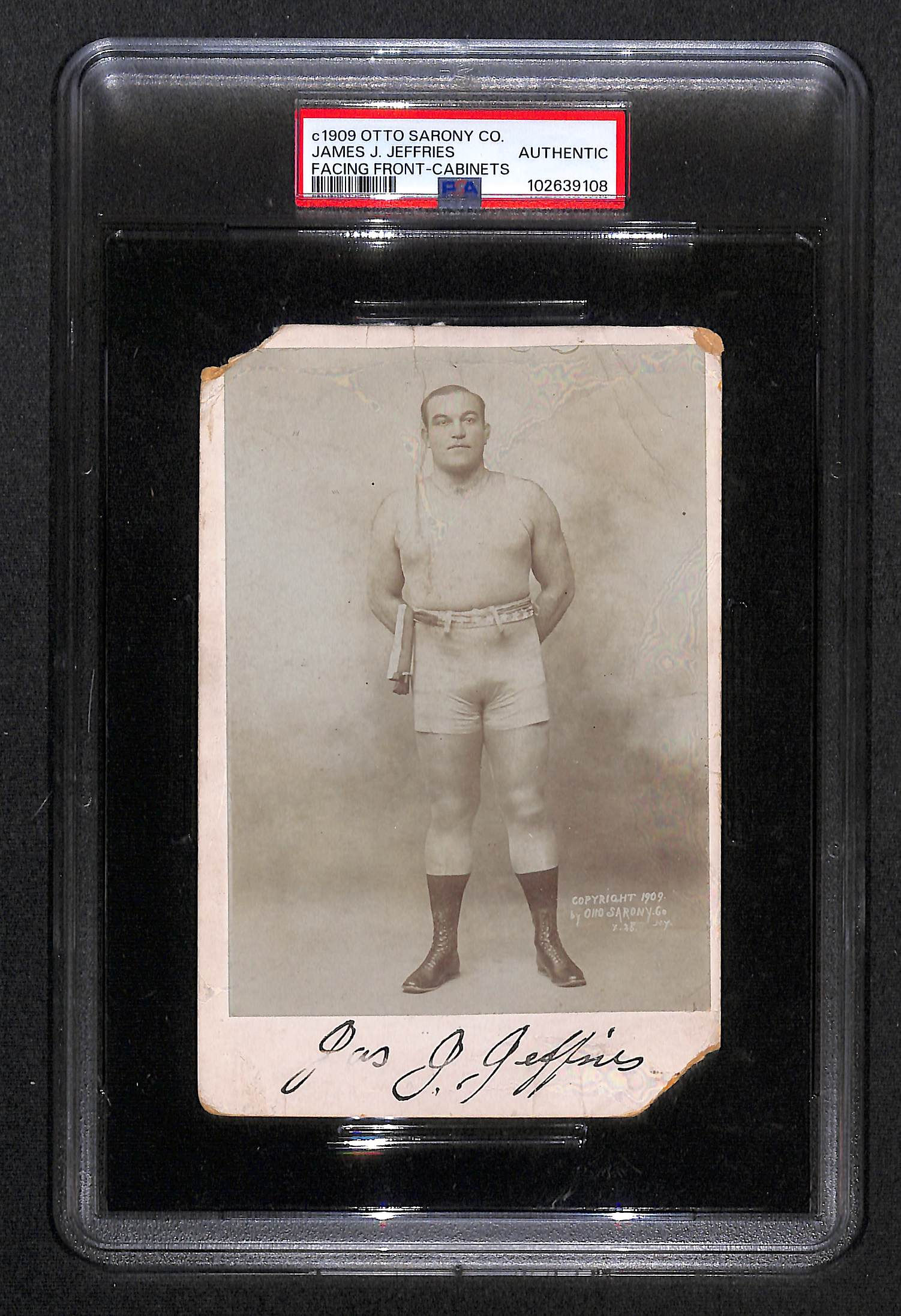 James Jeffries 1909 Otto Sarony Co. Facing Front Cabinet PSA Authentic