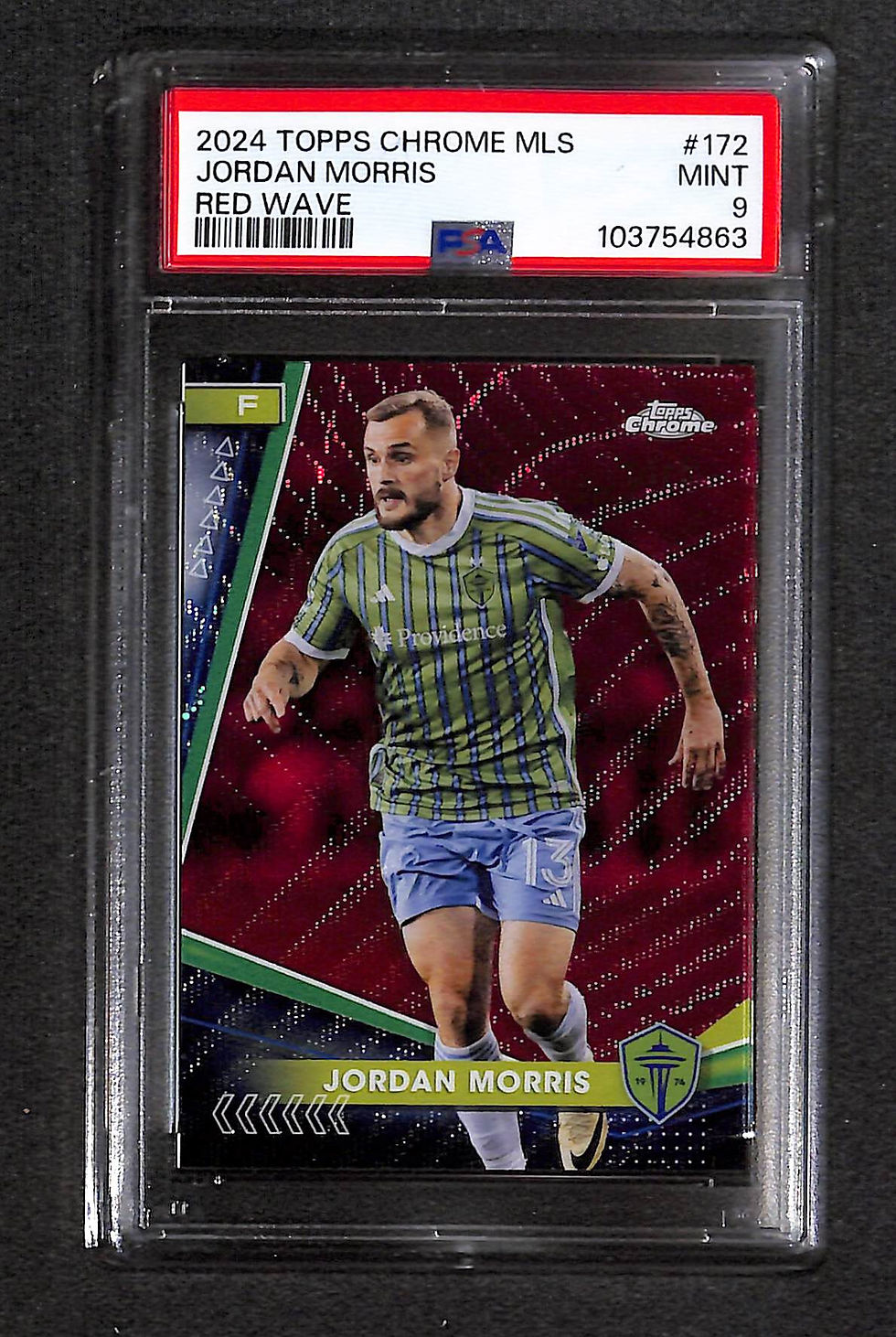 Jordan Morris 2024 Topps Chrome MLS Red Wave 1/5 #172 PSA 9