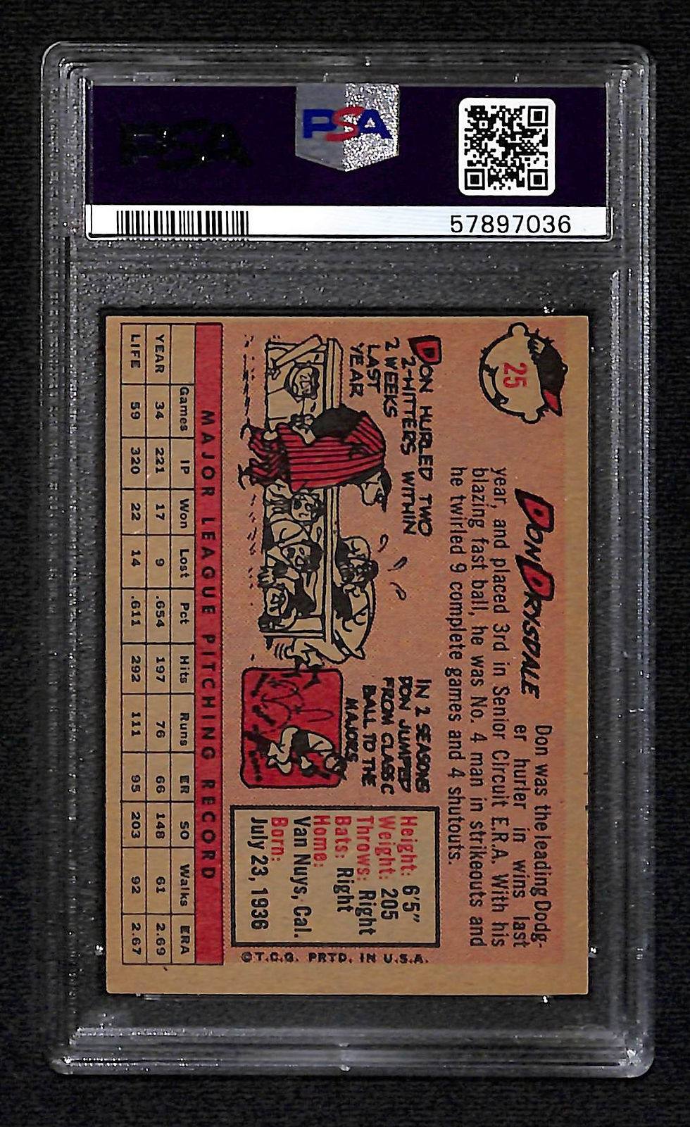 Miniatura: Don Drysdale 1958 Topps #25 PSA 6 Back